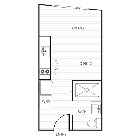 Floor plan for studio, 1 bath, 332 sqft